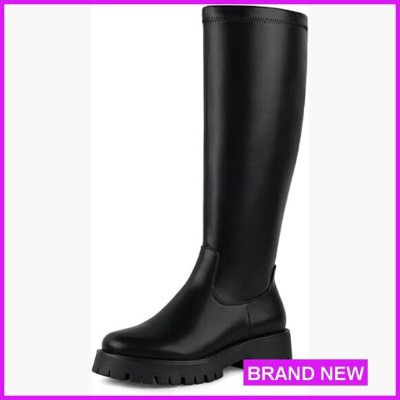Chunky Platform Knee High Boots Round Toe Side Zipper Y2K Chic